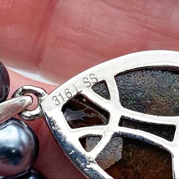 NEW India Faux Tahitian Pearl 316L Stainless Steel Stone Pendant Necklace - Picture 4 of 16